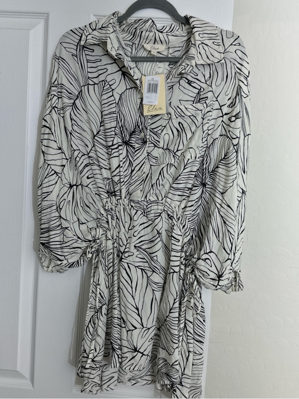 NWT Elan Tropical Leaf Metallic Kaftan Mini Dress | Small 🏛️🌴